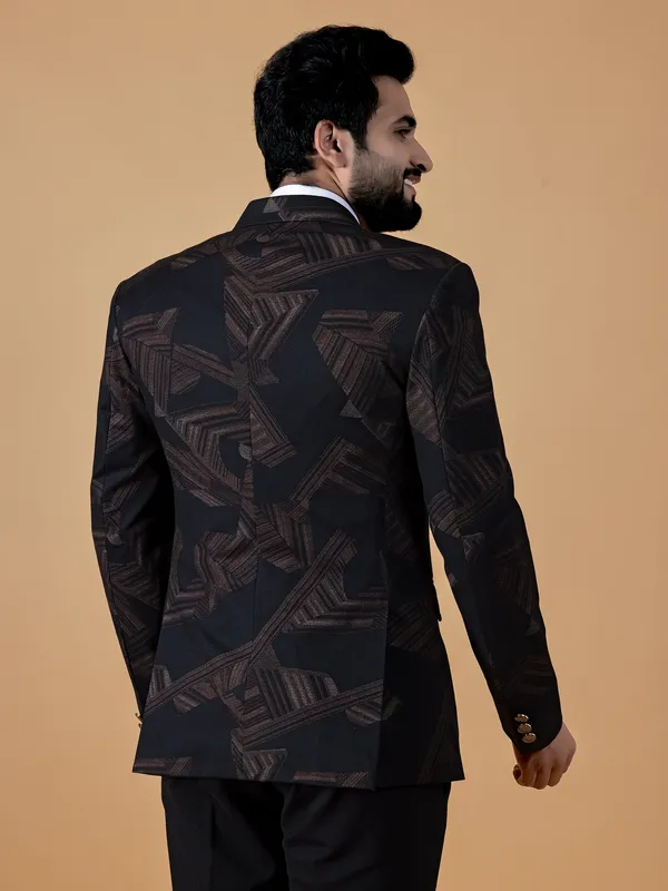 Printed terry rayon blazer in black