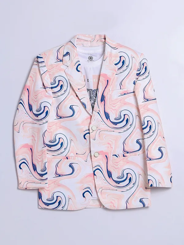 Printed terry rayon blazer in peach