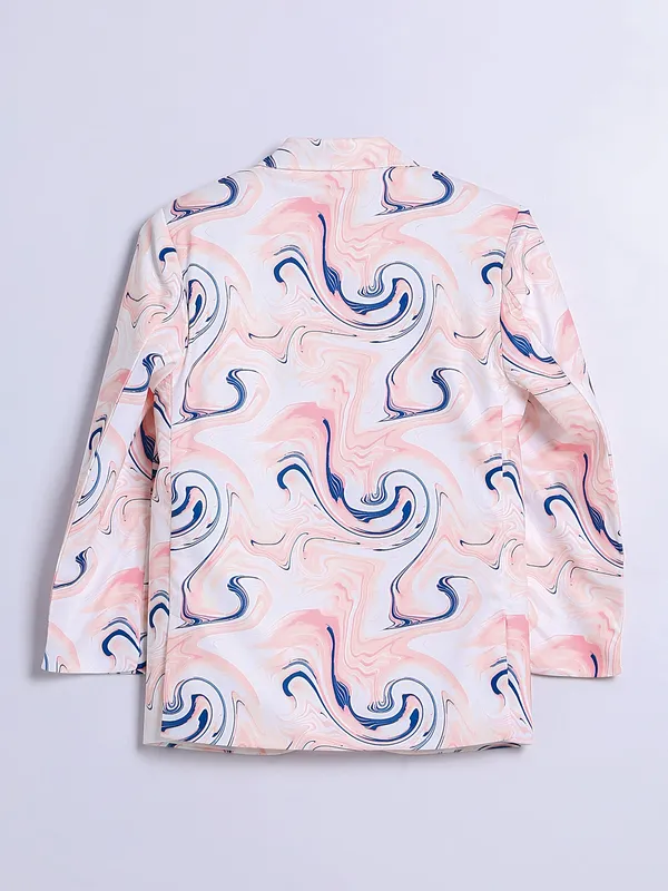 Printed terry rayon blazer in peach