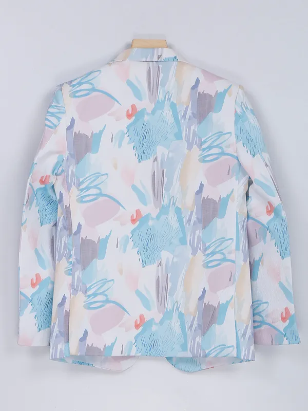 Printed terry rayon blazer in white