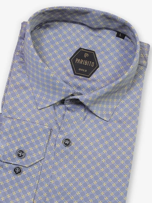 Printed violet grey cotton slim fit party shirt