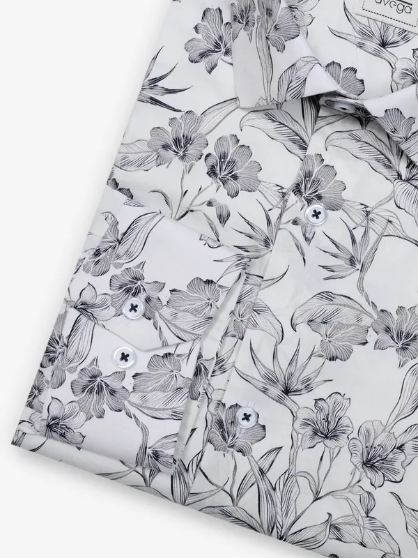 Printed white cotton party shirt for men