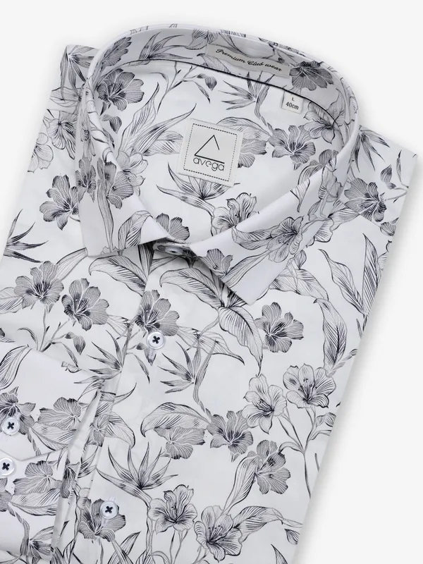 Printed white cotton party shirt for men