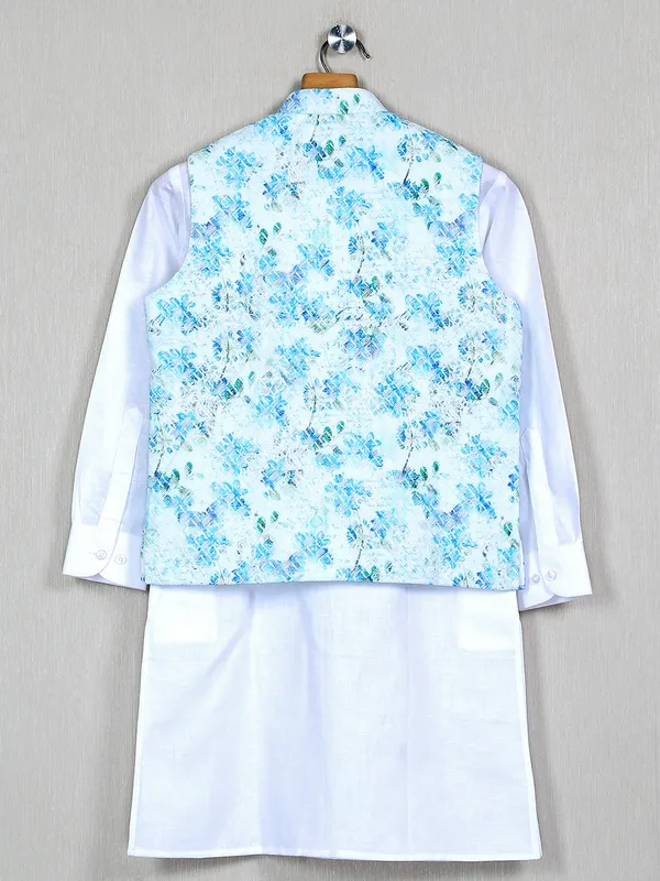 Printed sky blue festive wear waistcoat set for boys
