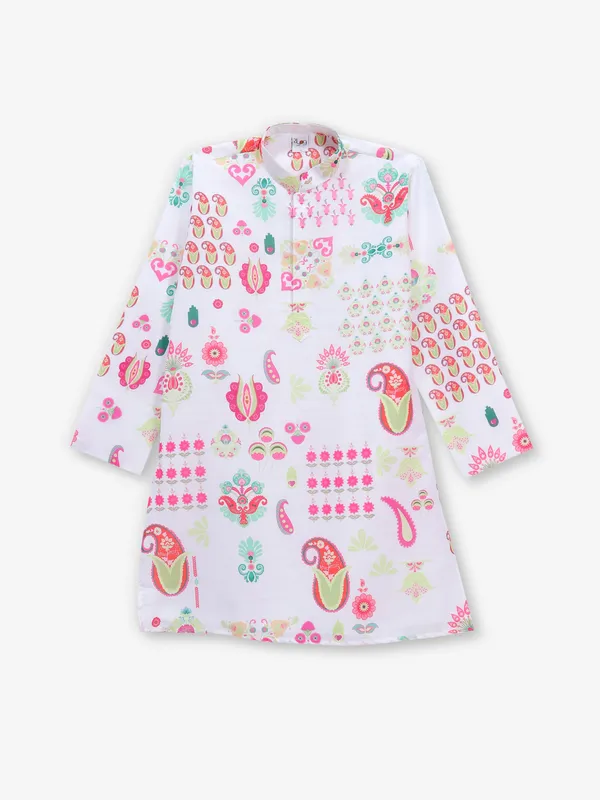 Printed white kurta suit for boys in cotton