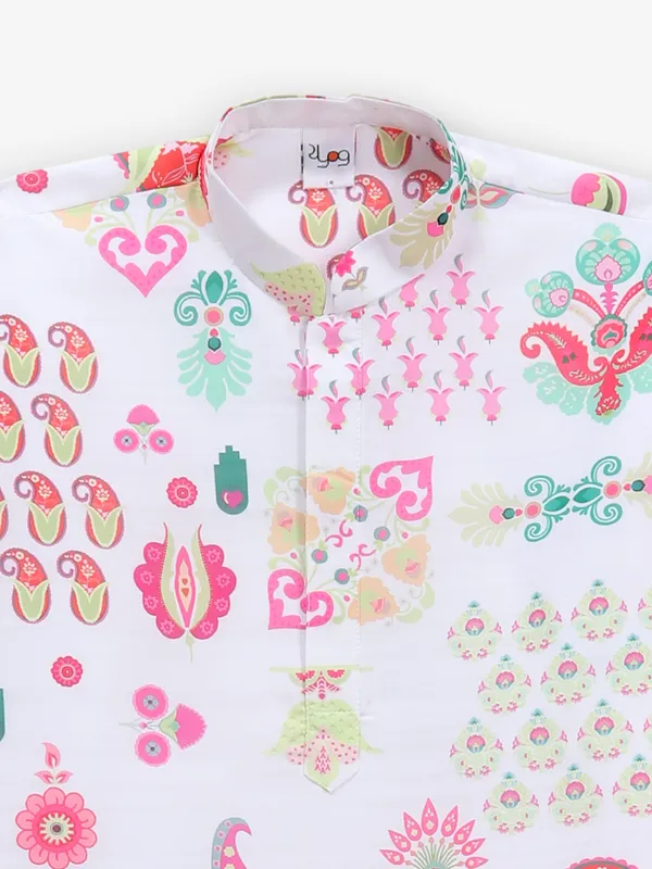 Printed white kurta suit for boys in cotton