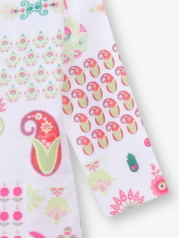Printed white kurta suit for boys in cotton