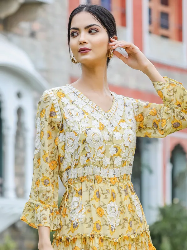 Printed yellow cotton kurti for casual