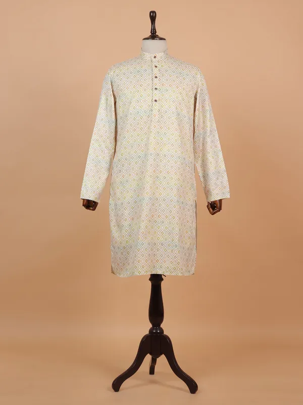 Printed yellow haldi kurta suit for men