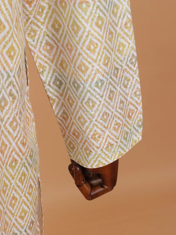Printed yellow haldi kurta suit for men