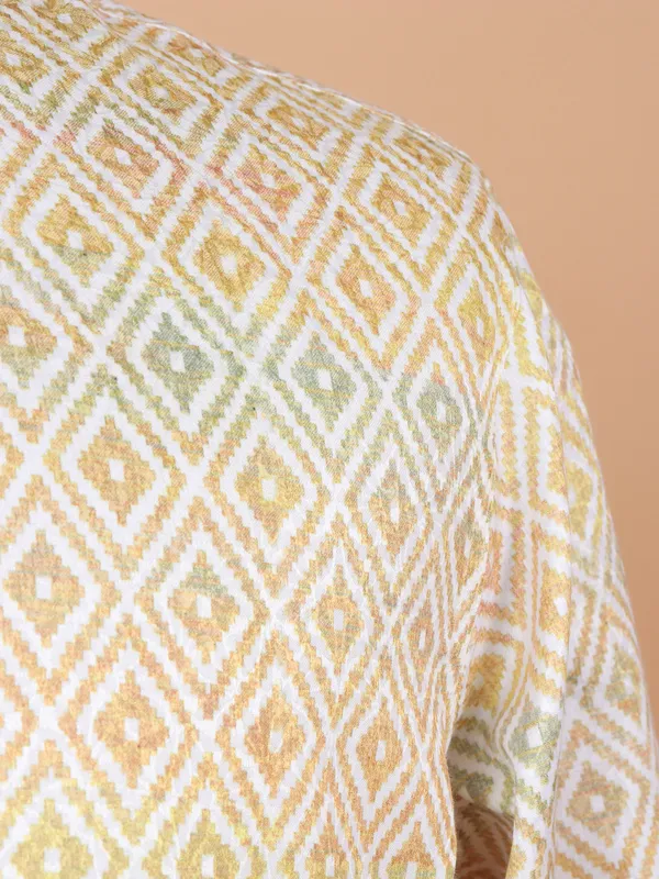 Printed yellow haldi kurta suit for men
