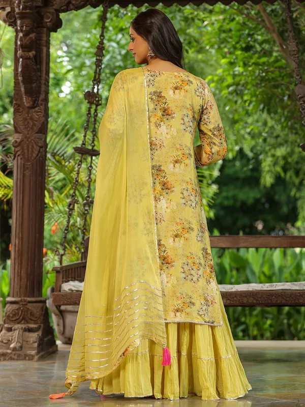 Printed yellow long kurti with dupatta