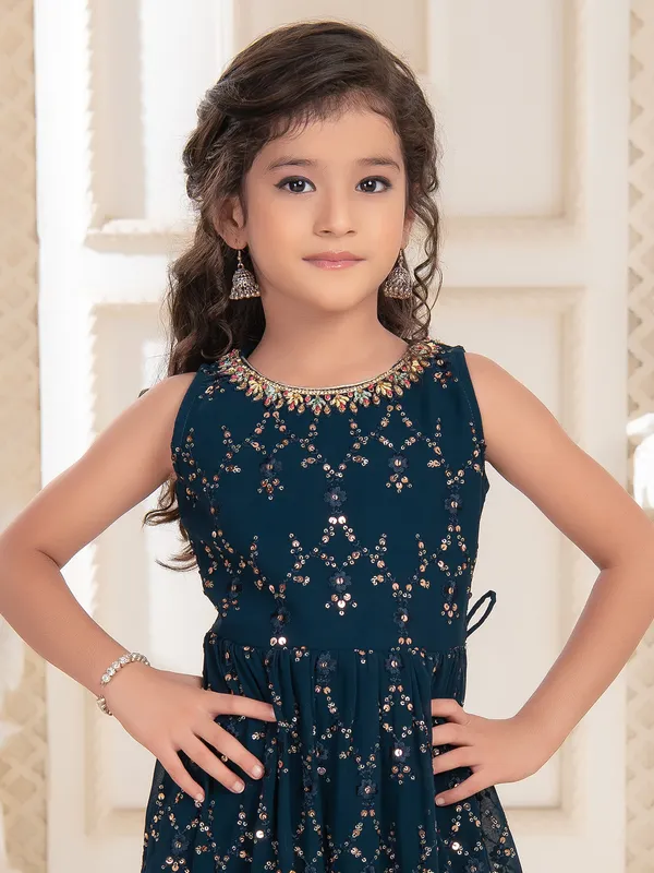 Prussian blue georgette wedding wear palazzo set