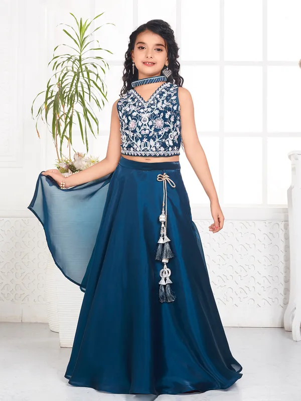 Prussian blue organza lehenga choli