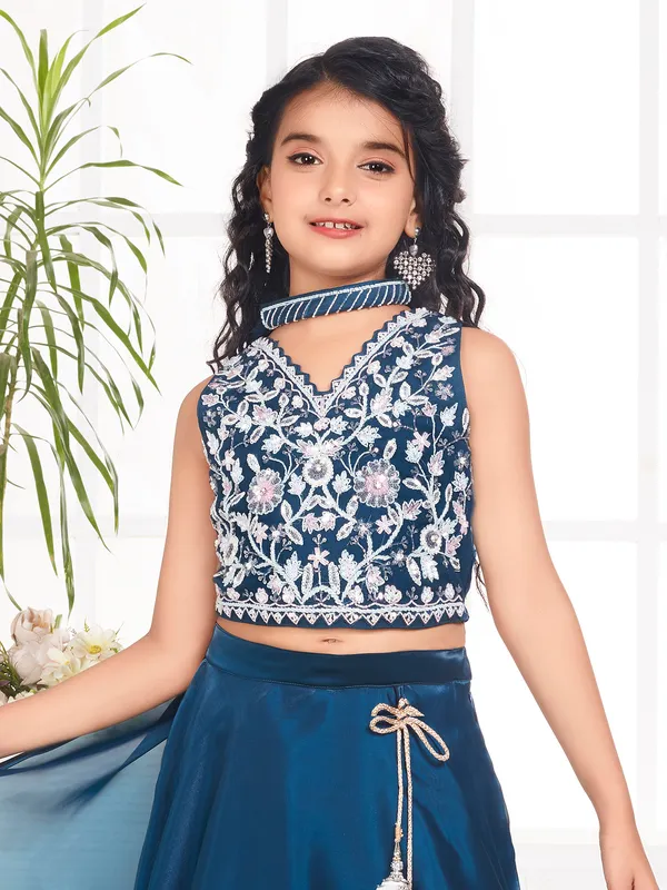 Prussian blue organza lehenga choli