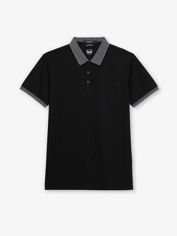 PSOULZ black plain cotton polo t-shirt
