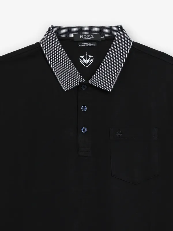PSOULZ black plain cotton polo t-shirt