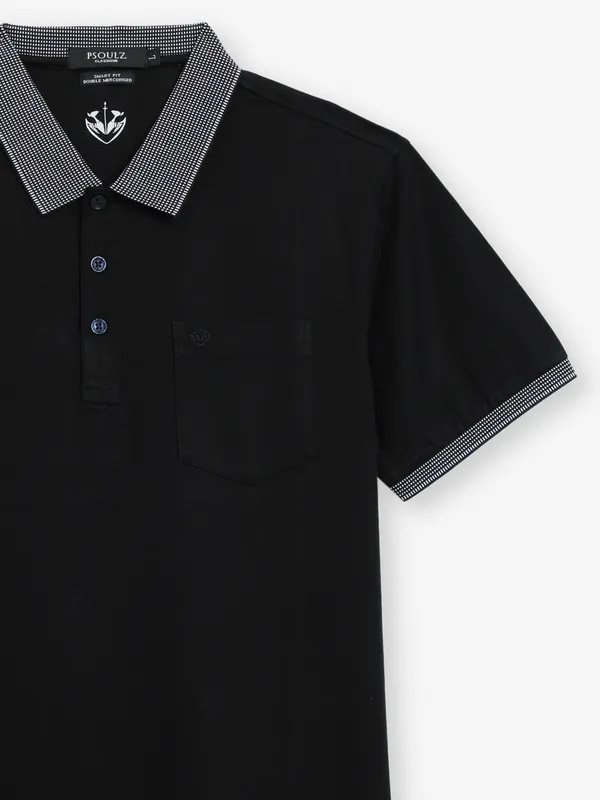 PSOULZ black plain cotton polo t-shirt