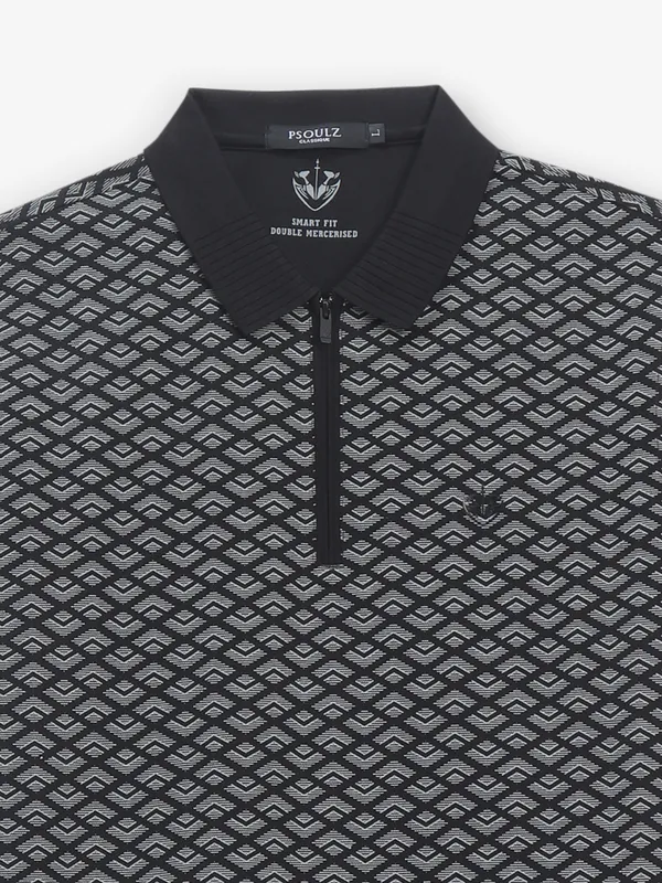 PSOULZ black printed cotton slim fit t-shirt
