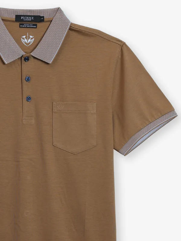PSOULZ brown plain cotton t-shirt