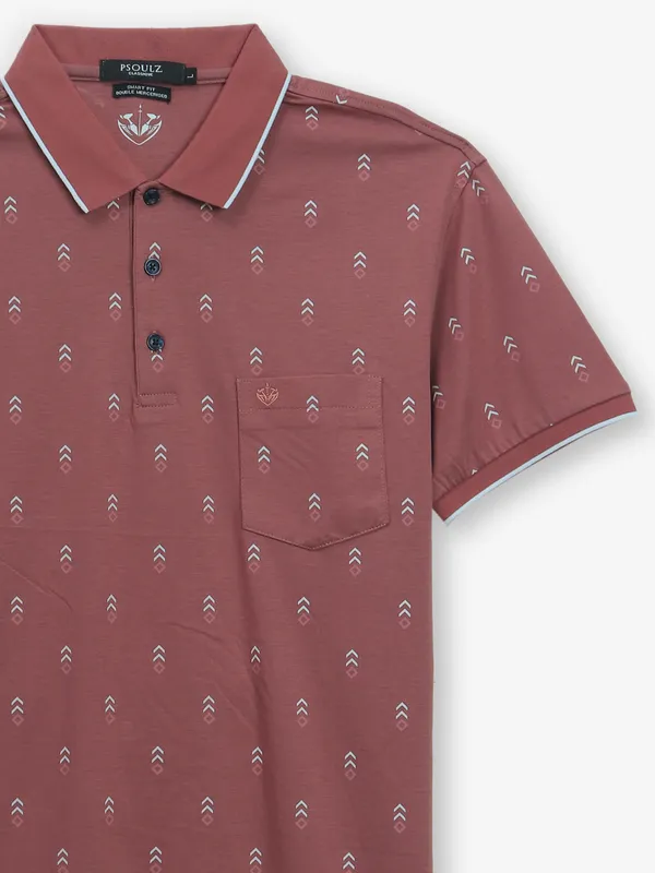 PSOULZ cotton brown printed t-shirt
