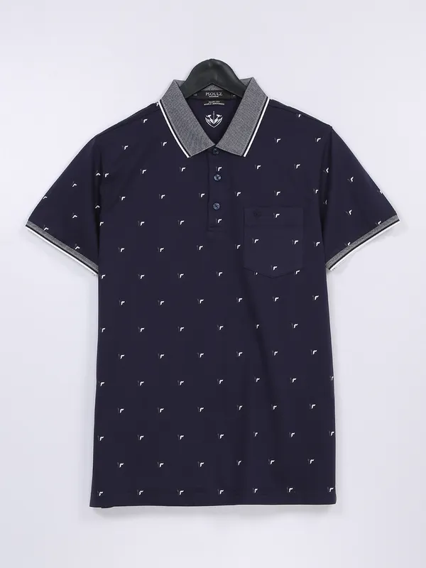 PSOULZ cotton slim fit navy t shirt
