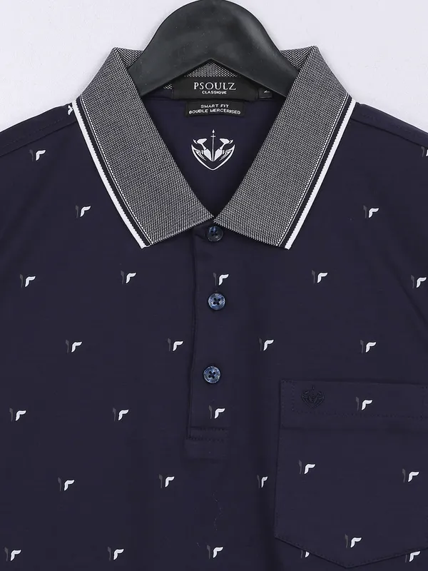PSOULZ cotton slim fit navy t shirt