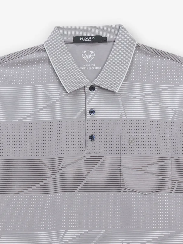 PSOULZ grey casual printed cotton t-shirt