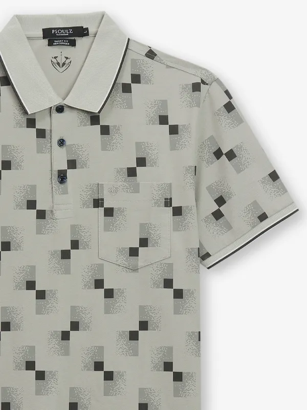 PSOULZ grey printed casual cotton t-shirt