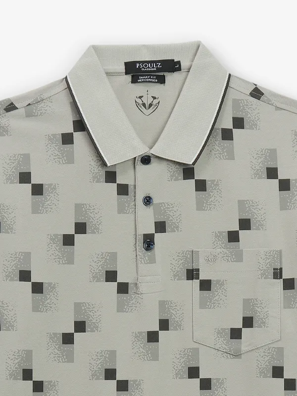 PSOULZ grey printed casual cotton t-shirt