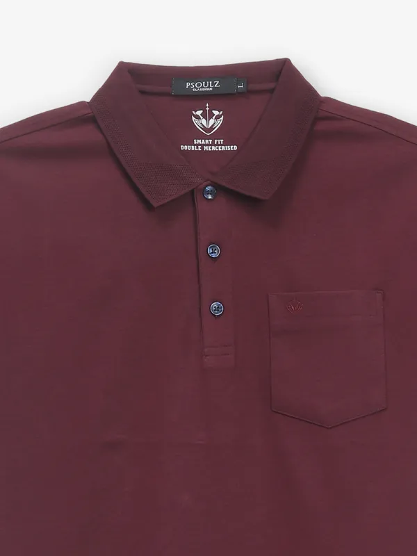 PSOULZ maroon cotton slim fit t-shirt