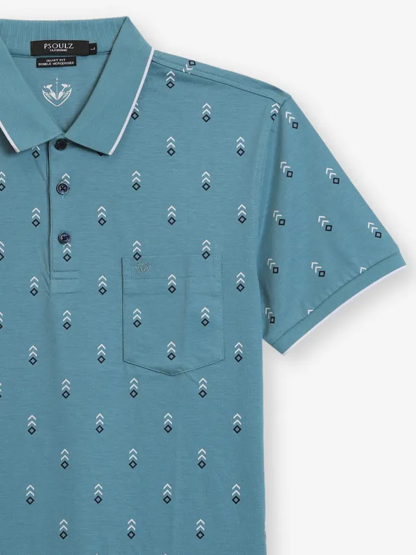 PSOULZ mint blue printed cotton t-shirt