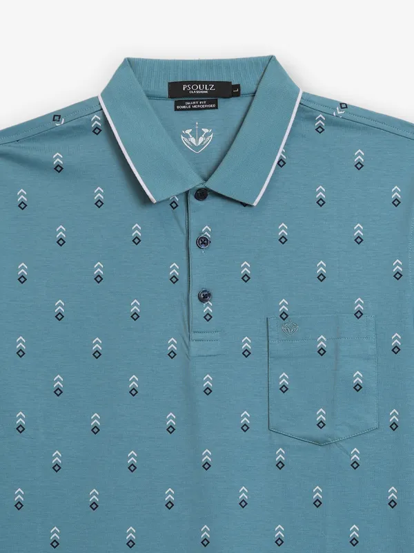 PSOULZ mint blue printed cotton t-shirt