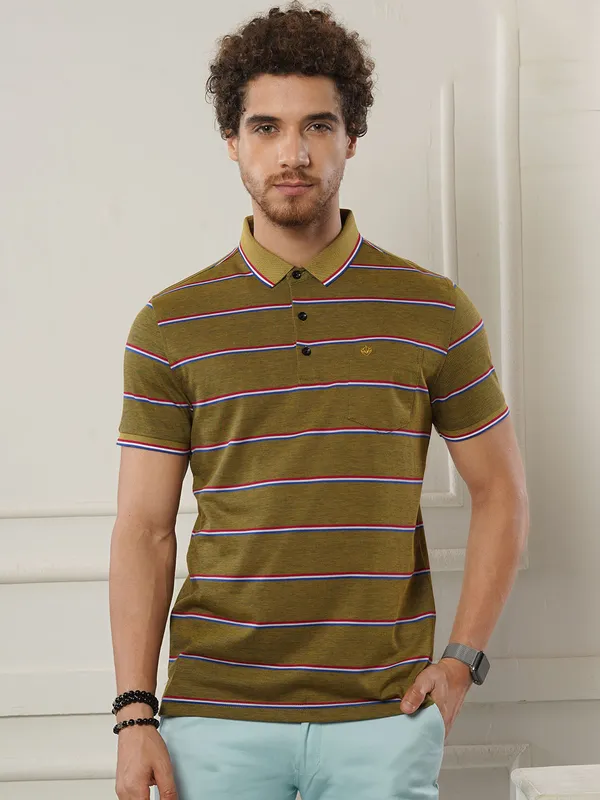 Psoulz mustard yellow stripe cotton t-shirt