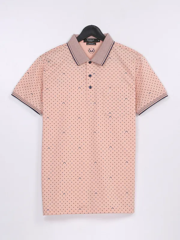 PSOULZ peach cotton printed t shirt