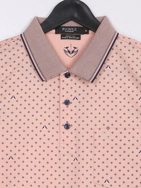 PSOULZ peach cotton printed t shirt