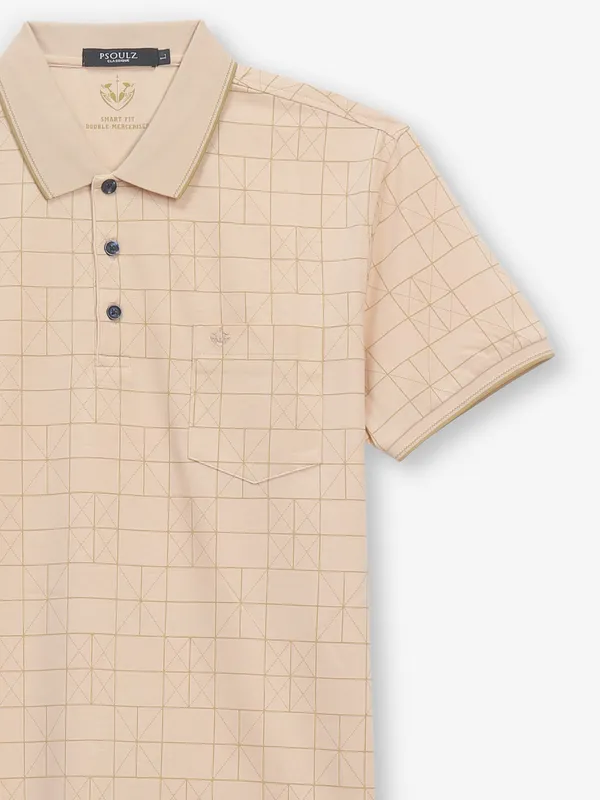 PSOULZ peach cotton printed t-shirt