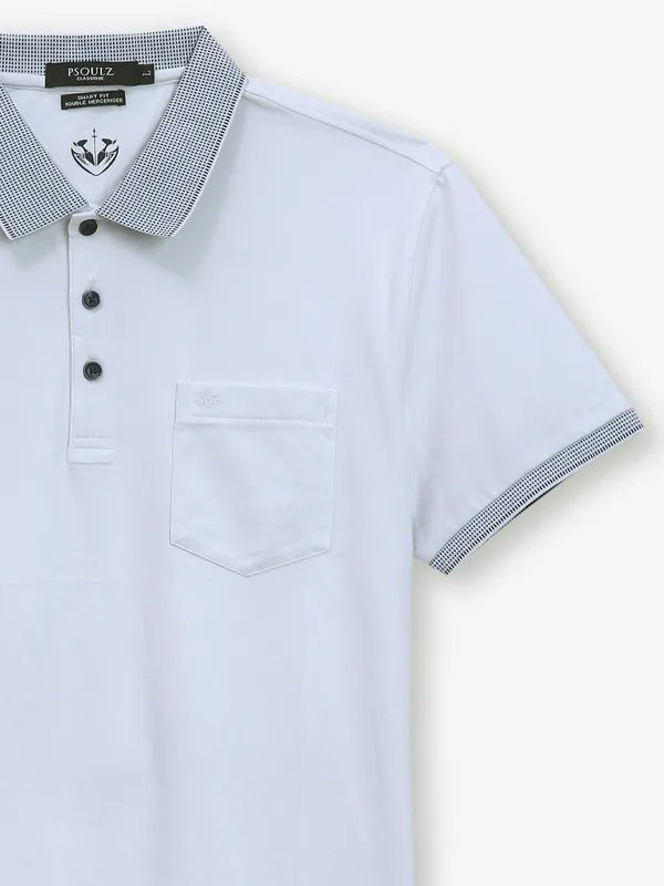 PSOULZ plain cotton white polo t-shirt