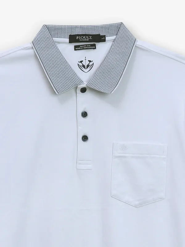 PSOULZ plain cotton white polo t-shirt