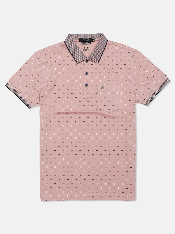 Psoulz printed peach cotton polo t-shirt