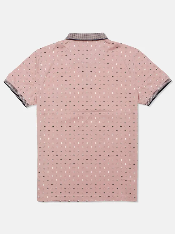 Psoulz printed peach cotton polo t-shirt