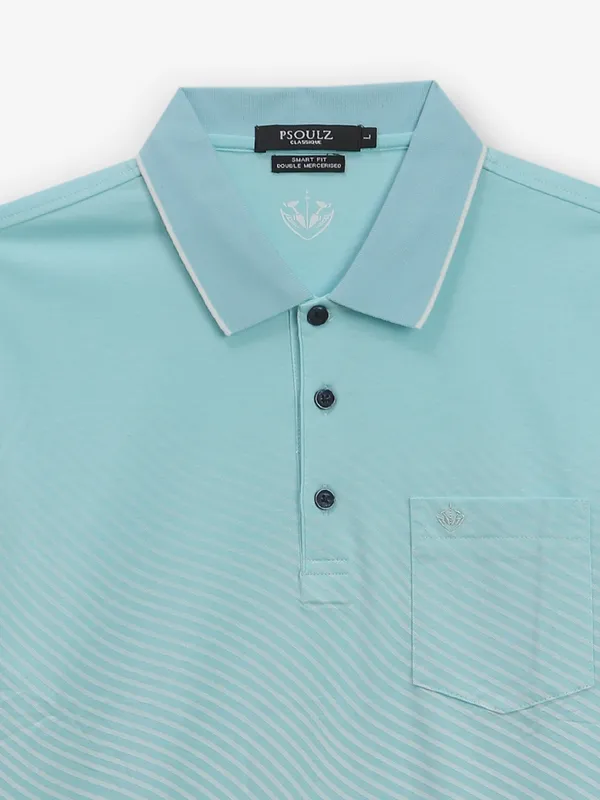PSOULZ sky blue cotton printed t-shirt