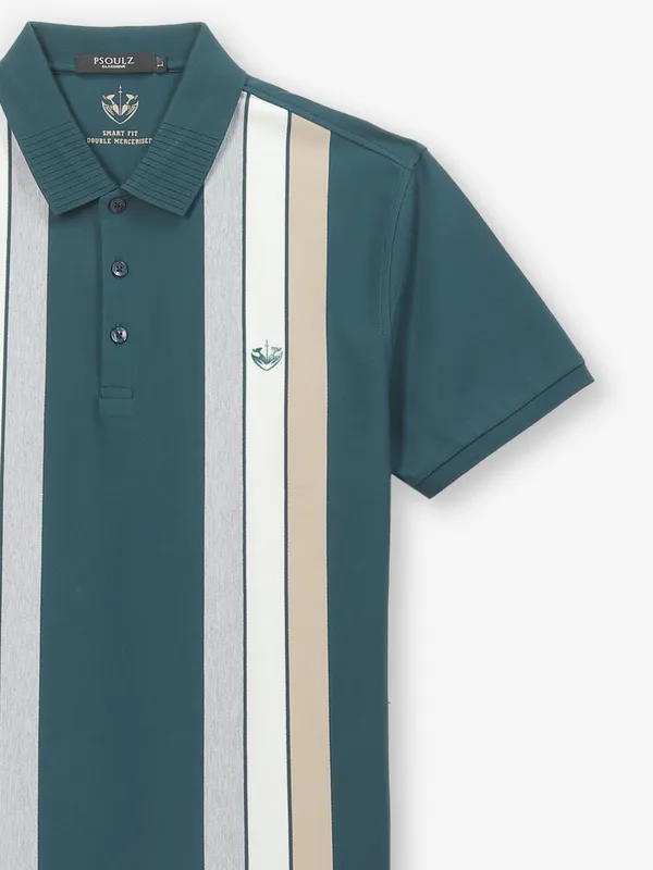 PSOULZ stripe cotton peacock blue t-shirt