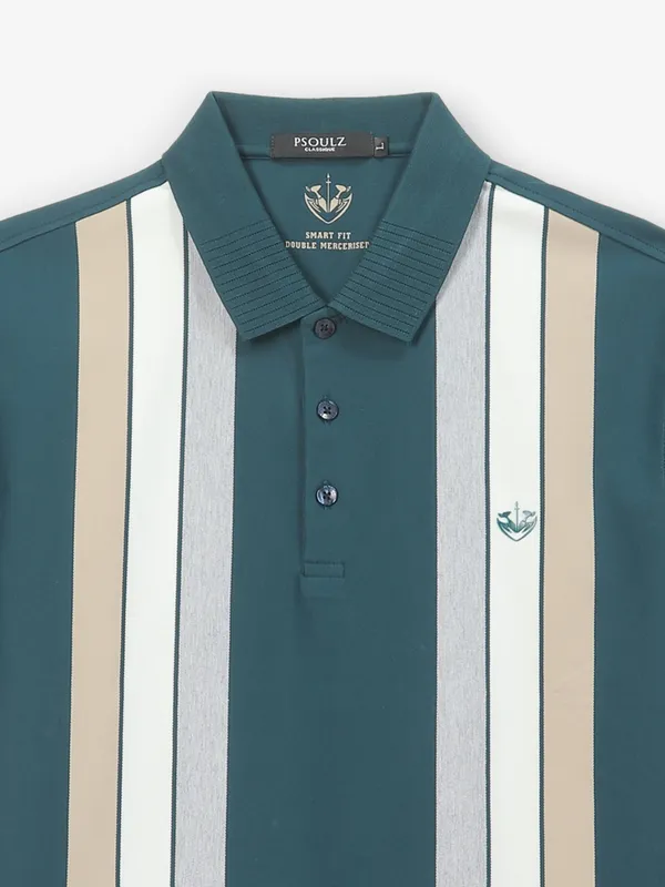 PSOULZ stripe cotton peacock blue t-shirt