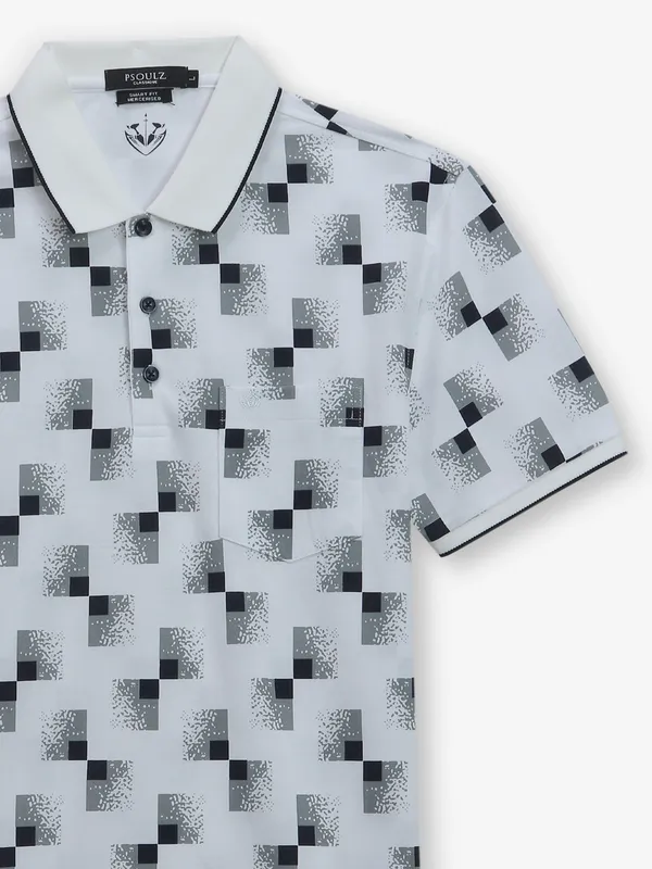 PSOULZ white printed polo t-shirt in cotton