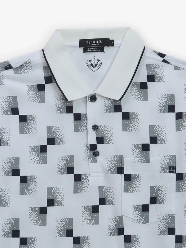 PSOULZ white printed polo t-shirt in cotton