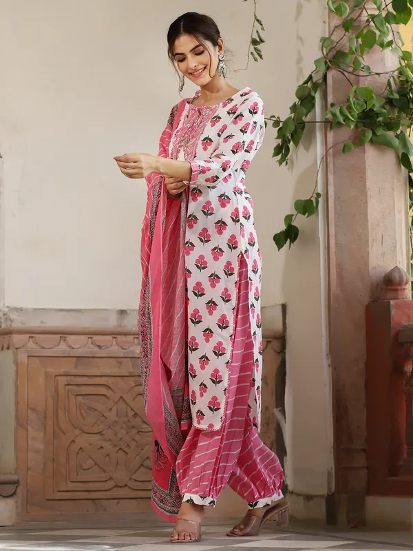 Punjabi style white cotton salwar suit