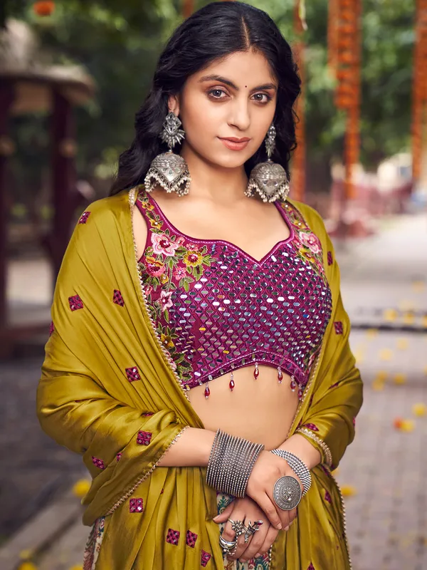 Puple silk lagdi patta lehenga