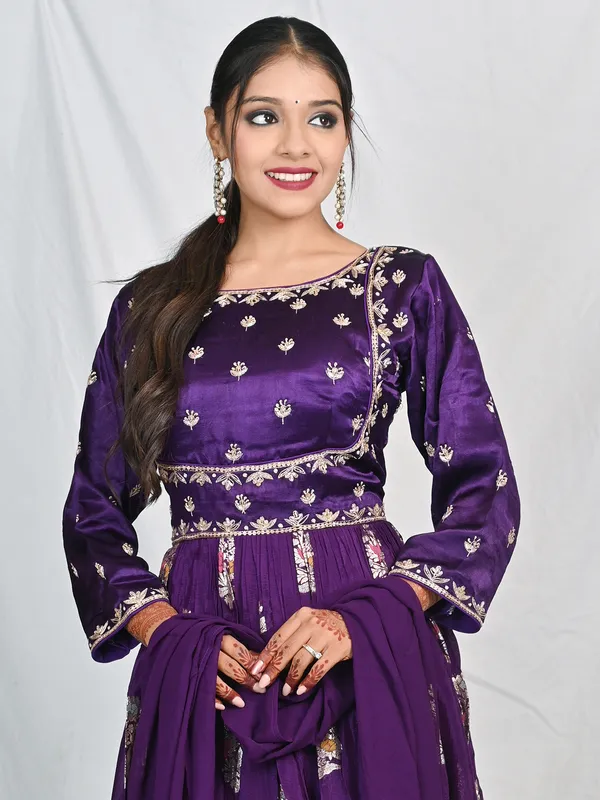 Purple anarkali suit in silk