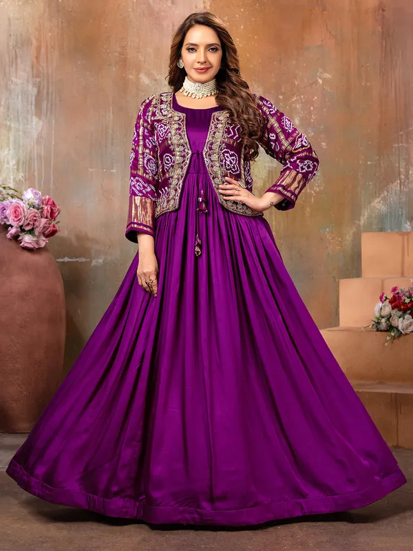 Purple anarkali suit with jacket style